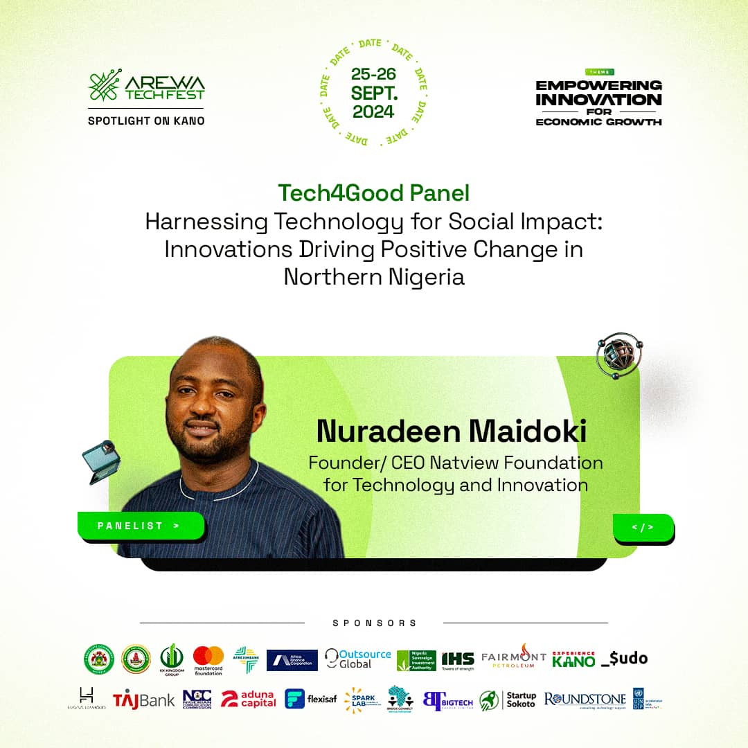 ArewaTechFest's tweet image. Excited to announce @deeny05 CEO/Founder of @NFTIAfrica as a panelist on our #Tech4Good panel at #ArewaTechFest! 

Join us as we explore how technology is driving positive change in Northern Nigeria! #Innovation #TechForImpact