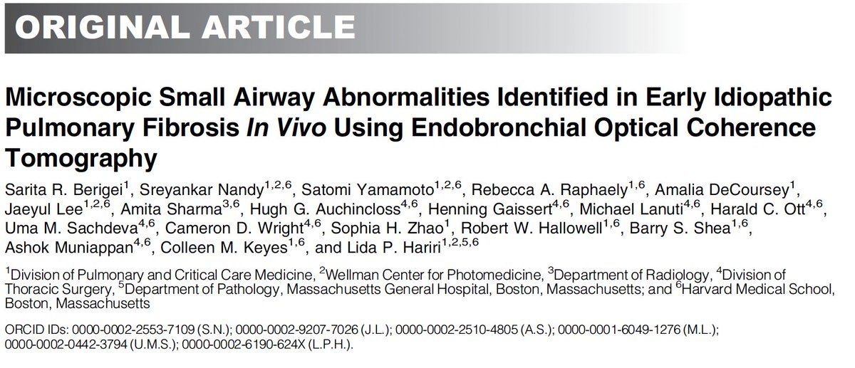 Join us for journal club Thursday, October 3rd, 10 am EST on "Microscopic Small Airway Abnormalities Identified in Early Idiopathic Pulmonary Fibrosis In Vivo Using Endobronchial Optical Coherence Tomography" 

Register here: thoracic.zoom.us/meeting/regist…