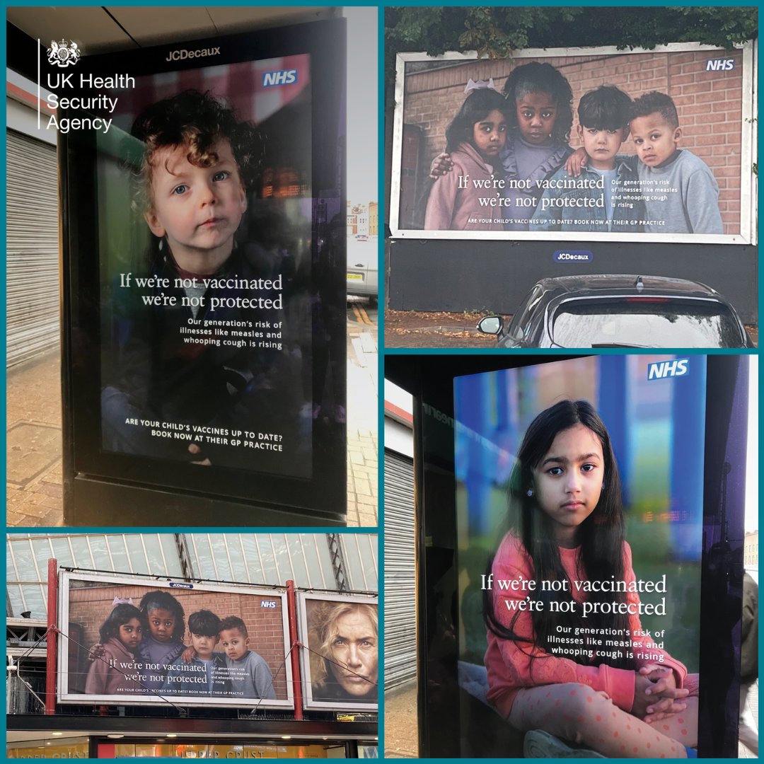 UKHSA's tweet photo. You might have seen a reminder about why vaccines matter at your local station or shopping centre. We're putting the message out far and wide that vaccinating your children protects them. 🔊

See the vaccination schedule here: https://t.co/4hoQtvygkW
#VaccinesWork #Immunisations https://t.co/mIDDqw5jcS