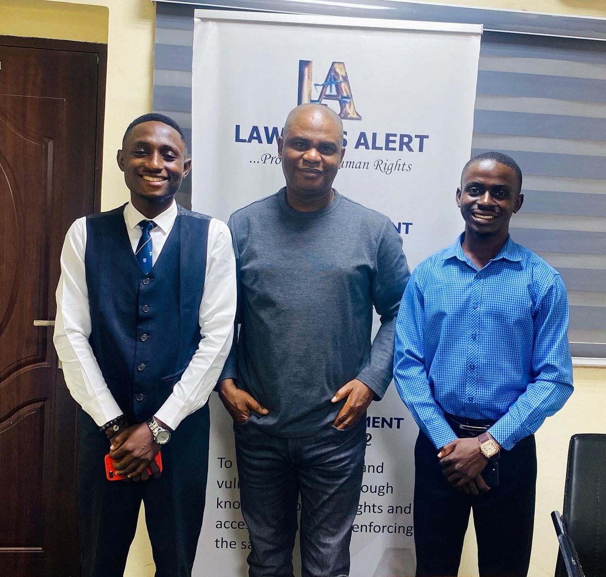 lawyersalertng's tweet photo. The Law Students Association of Nigeria, Benue State University chapter, paid a courtesy call to Lawyers Alert field office in Abuja. They met with Mr. Rommy Mom, President of Lawyers Alert, to discuss the upcoming ASTRA LAW WEEK and explore the possibility of featuring Mr. Rommy's Intellectual Property Contest. 

The discussion also touched on ways Lawyers Alert could support their law clinic and other legal initiatives led by LAWSAN. Lawyers Alert remains committed to partnering with law faculties and student associations across Nigerian universities in fostering a new generation of human rights advocates.
