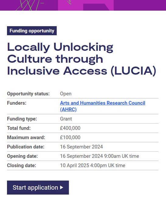 LIDC (@lidc_uk) on Twitter photo 🌟 Interested in creating community-driven research networks to enhance access to culture?
Apply for <a href="/ahrcpress/">Arts and Humanities Research Council</a> 's LUCIA pilot call, aimed at uniting communities, researchers & policymakers to promote urban cultural renewal w/ co-created policy design.
ukri.org/opportunity/lo… 🌟 Interested in creating community-driven research networks to enhance access to culture?
Apply for <a href="/ahrcpress/">Arts and Humanities Research Council</a> 's LUCIA pilot call, aimed at uniting communities, researchers & policymakers to promote urban cultural renewal w/ co-created policy design.
ukri.org/opportunity/lo…