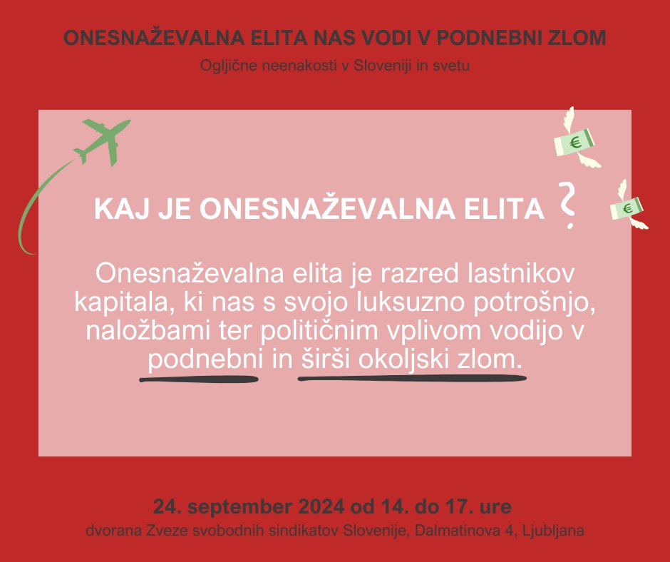 RdecaPessa's tweet photo. Raziskave razkrivajo t.i. onesnaževalno elito – razred lastnikov kapitala, ki nas s svojo luksuzno potrošnjo, naložbami ter političnim vplivom vodi v podnebni in širši okoljski zlom.

Več na: https://t.co/zRTOCdsDlJ https://t.co/UGQ2yIkFma