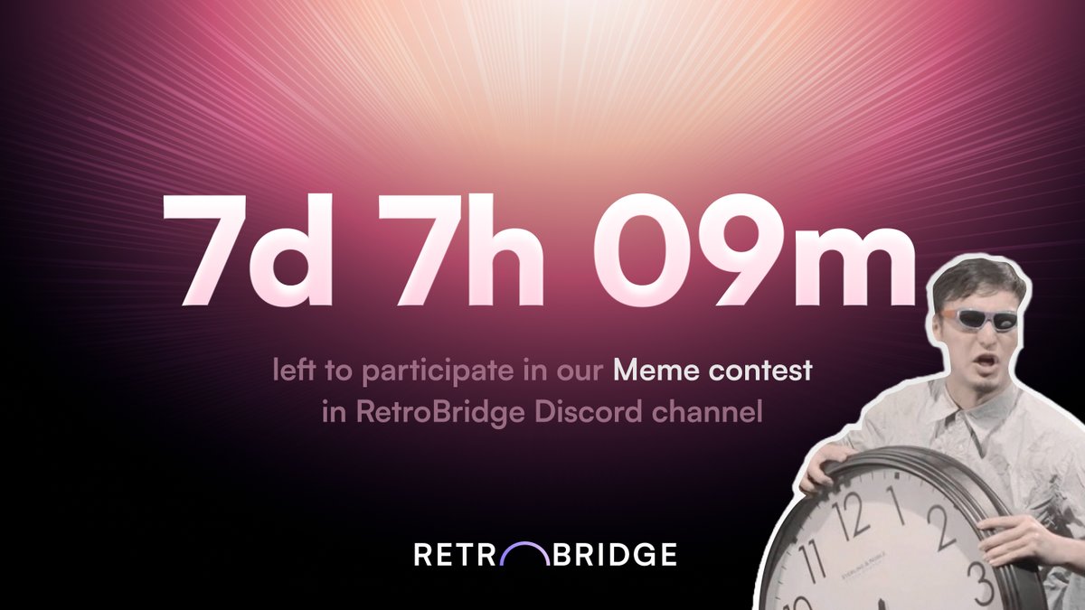 retro_bridge's tweet photo. 📢 Only 1 week left to join our Meme Contest!

Create a funny meme and get a chance to be one of 5 winners who receive $30 and the exclusive Event Winner role 🥳💵

👇Don't miss your chance - check post below! 🎉 #RetroMeme
https://t.co/NQCEuC4BUr