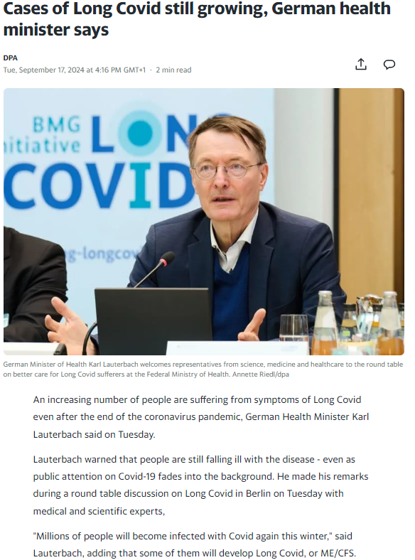 TomKindlon's tweet photo. Cases of Long Covid still growing, German health minister says

(Has some references to ME/CFS)

https://t.co/sUp8qIRewO

#LongCovid #MEcfs #CFS #PwME #PASC #Novid https://t.co/Z9hFU7CN6I