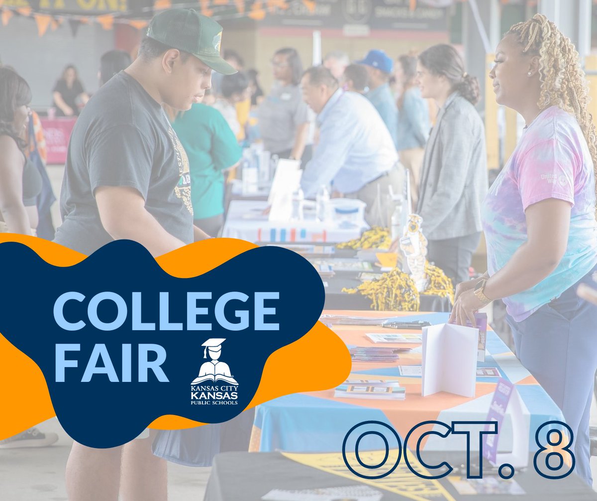 kckschools's tweet photo. Calling all Juniors and Seniors! The @KCKDiplomaPlus College Fair is back! The College Fair will be on October 8th, and students should contact their Student Success Center to register. #BetterEveryDay 🎓 https://t.co/LCoONtaw6L
