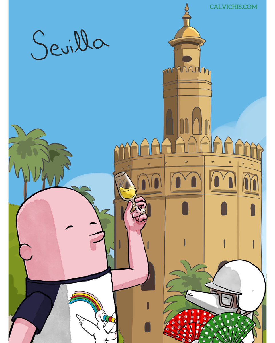 La ruta continúa, esta vez el paseíto lo hacemos en la capital de Andalucía, Sevilla. Como siempre Calvichis acompañado de #thepilotdog y bien metido en ambiente con su camiseta de la suerte😂👕 

#curro #exposevilla #dibujodigital #ilustración #sevilla #capital #Andalucía