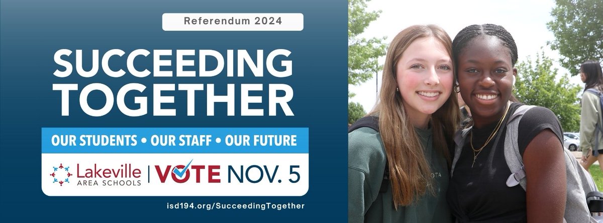 Hey Lakeville Community! 

We invite you to learn more about the upcoming referendum this November! Get all the details here: isd194.org/succeedingtoge…