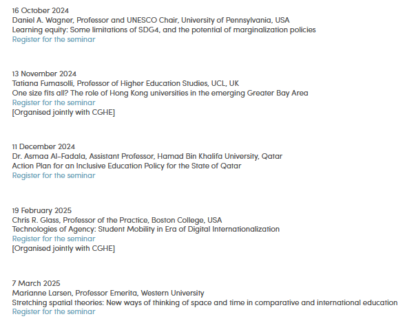Register for our upcoming Global Public Seminars in Comparative and International Education. These take place at 3pm UK time online. See links to each talk in the comments below