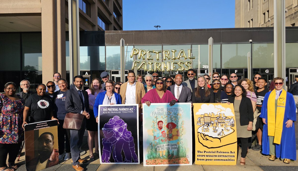 endmoneybond's tweet image. One year after implementation, the Pretrial Fairness Act has:

- Significantly reduced pretrial jailing.
- Saved marginalized communities $140 million that would have been spent on money bonds.
- Ensured that pretrial hearing are more robust.

And that's only the beginning.