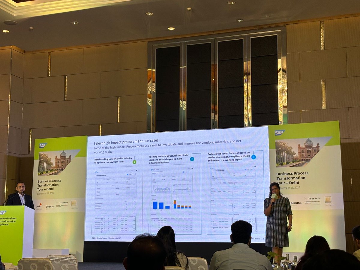 DeloitteIndia's tweet image. Vivek Bhamodkar, Partner,  Deloitte India, and Neha Bajpai, Director, Deloitte India, spoke at the “Business Process Transformation Tour” hosted by SAP in Gurgaon. 
#BusinessTransformation #ProcessOptimisation #SAP