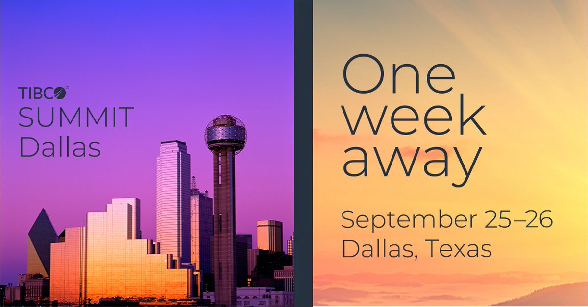 It's almost here! ONE week until #TIBCOSummit. We're excited to share some great TIBCO updates during this event. Will you be joining us?
Reach out to your TIBCO Account Executive for more details. spr.ly/6011oBmh7
