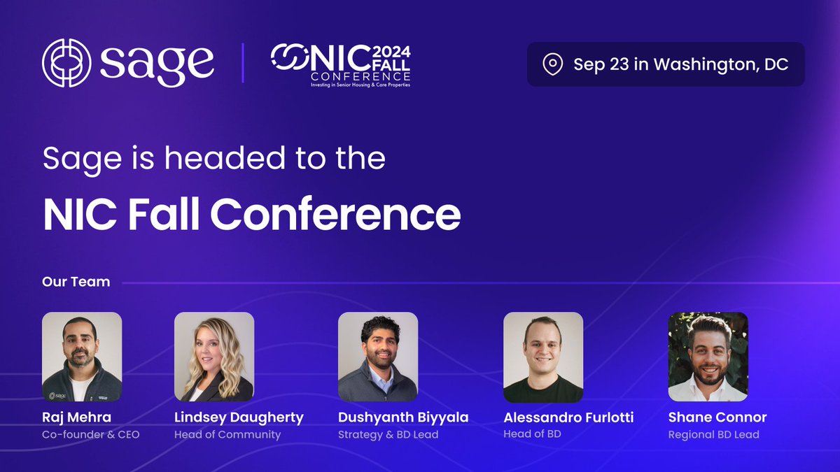 Sage is headed to the NIC Fall Conference in Washington, DC! 

🚀 Our next-gen platform is changing senior living communities. 

See you in soon! 👋