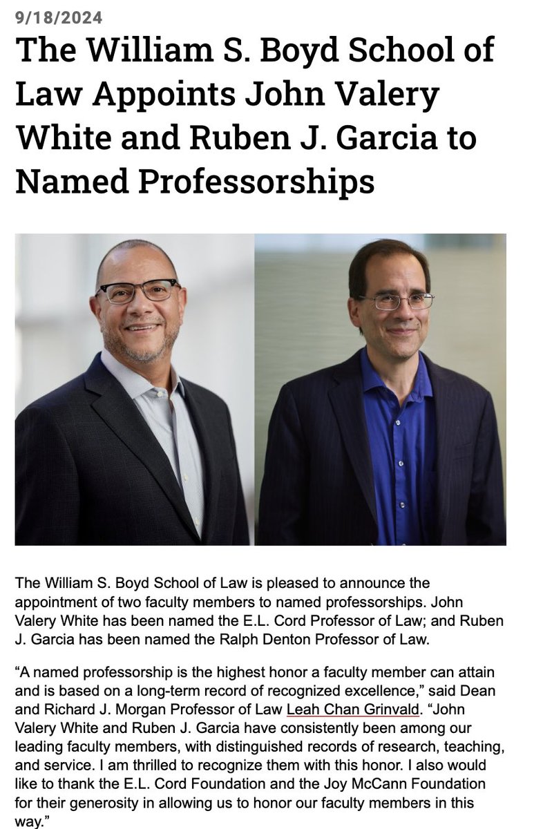 Ruben J. Garcia @ProfRubenGarcia (@profrubengarcia) on Twitter photo Honored to announce that I have been appointed the Ralph Denton Professor of Law <a href="/BoydLawUNLV/">William S. Boyd School of Law at UNLV</a>. I am particularly grateful to hold this chair in honor of legendary Nevada civil rights advocate/attorney Ralph Denton (1925-2012). His life inspires my continuing work. #HomeMeansNV Honored to announce that I have been appointed the Ralph Denton Professor of Law <a href="/BoydLawUNLV/">William S. Boyd School of Law at UNLV</a>. I am particularly grateful to hold this chair in honor of legendary Nevada civil rights advocate/attorney Ralph Denton (1925-2012). His life inspires my continuing work. #HomeMeansNV