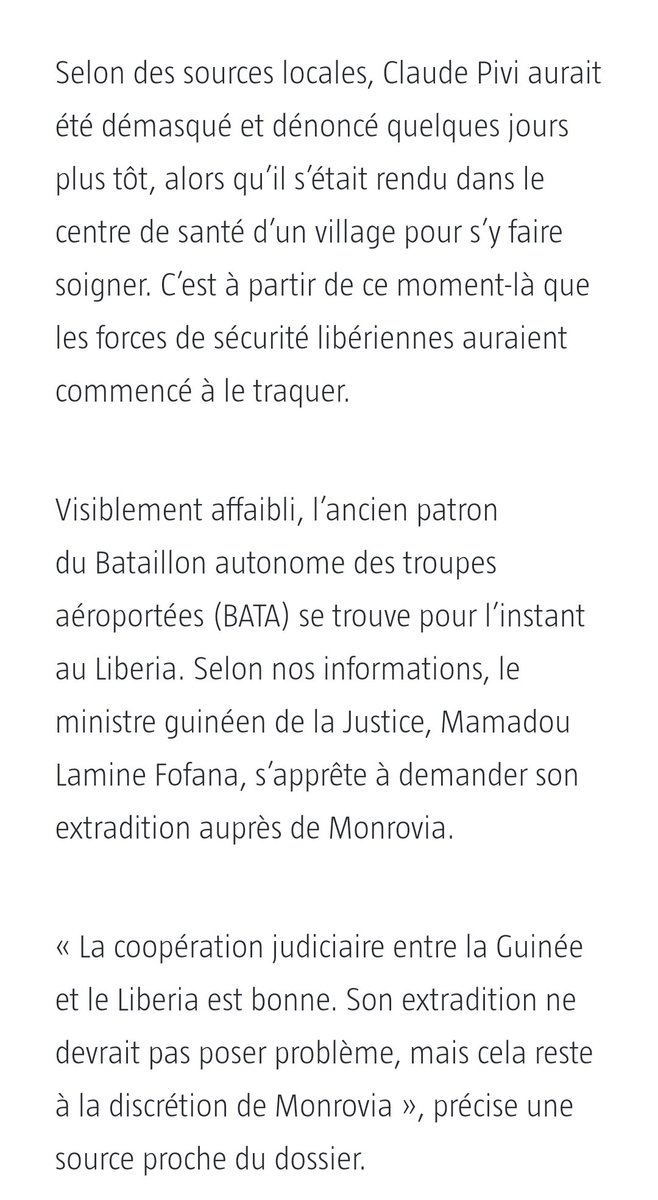 xprocoder's tweet photo. Le fugitif le plus recherché de Guinée, capturé par la police au Libéria. Selon Jeune Afrique, Claude #Pivi a été arrêté sur dénonciation après s'être rendu dans un centre de santé pour s'y faire soigner. https://t.co/OjP2GDRB04