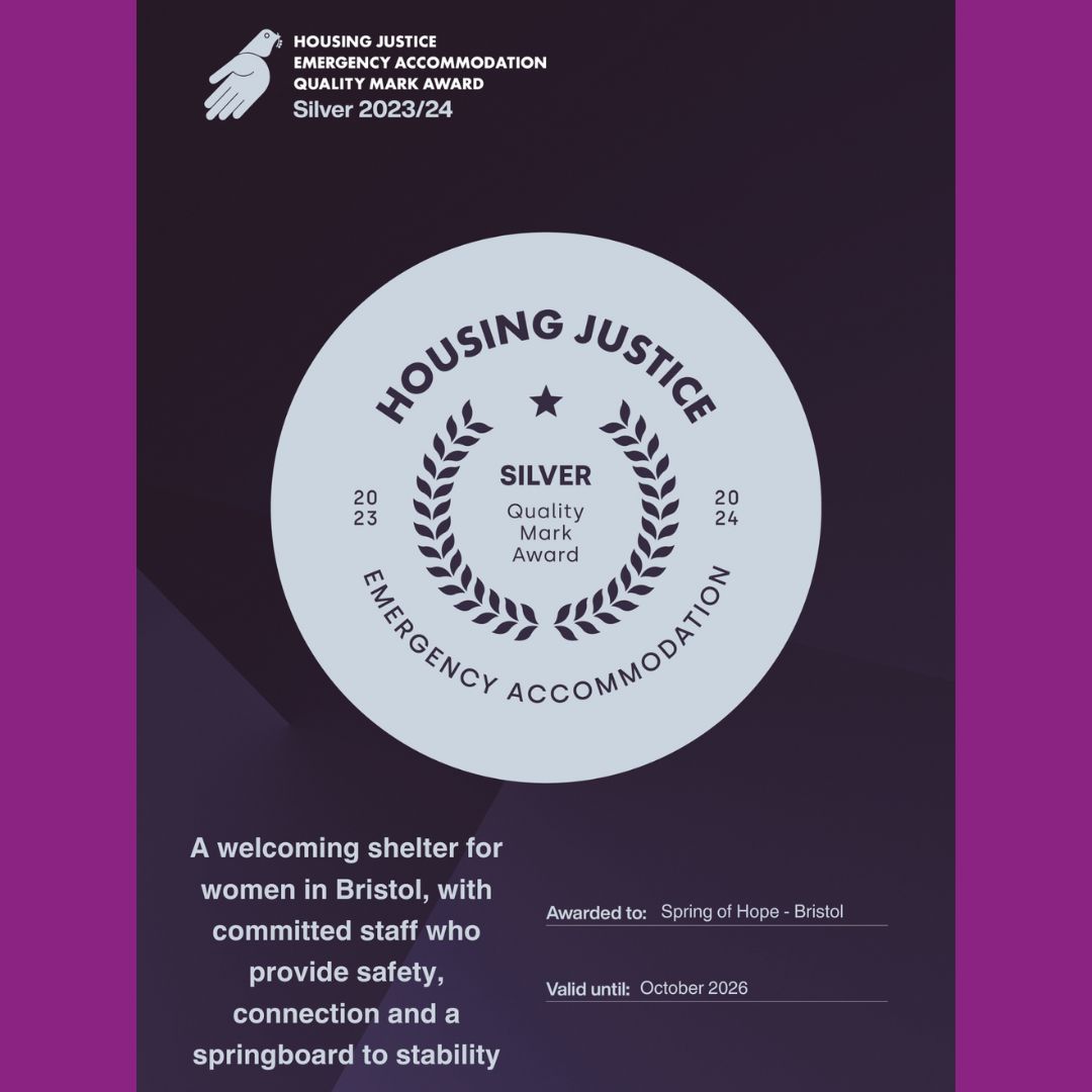 We are pleased to announce that our female night shelter, Spring of Hope, has been awarded Silver Quality Mark Accreditation for emergency accommodation from @Housing_Justice.