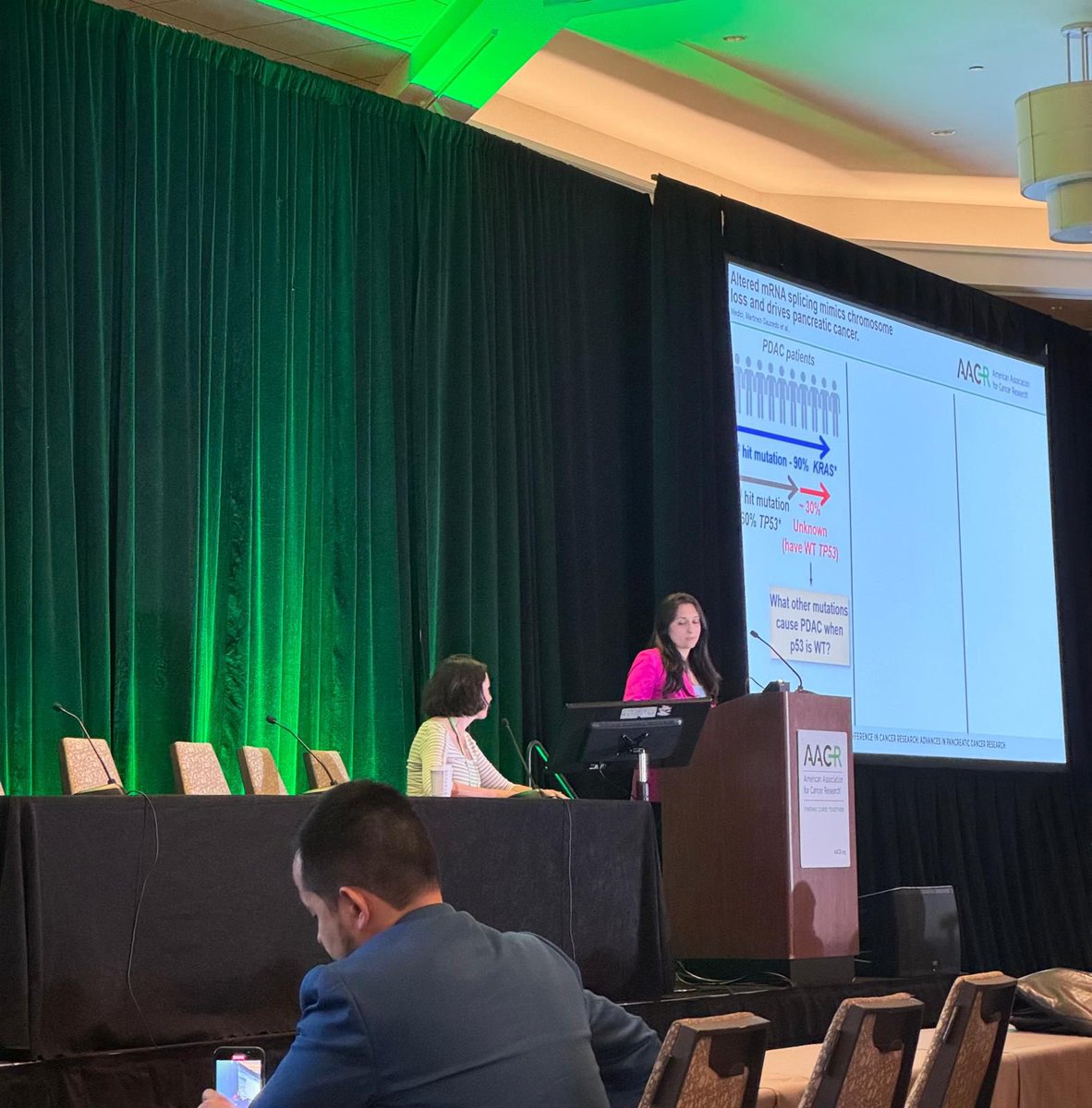Postdoctoral fellow <a href="/nanamedici/">Natasha Medici</a> gave a fabulous lightning talk and poster about her work of #SF3B1 and #RBM10, two RNA splicing factors, in #pancreaticcancer #AACRpan24