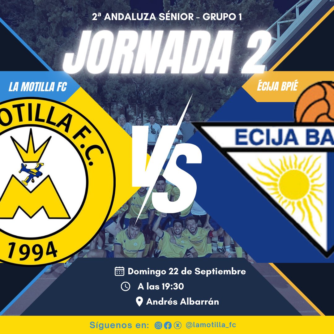 lamotilla_fc's tweet photo. ¡Tenemos fecha para el próximo partido de nuestro equipo Senior! ¡Os esperamos! 💛💙 https://t.co/T2pcQNU8u5