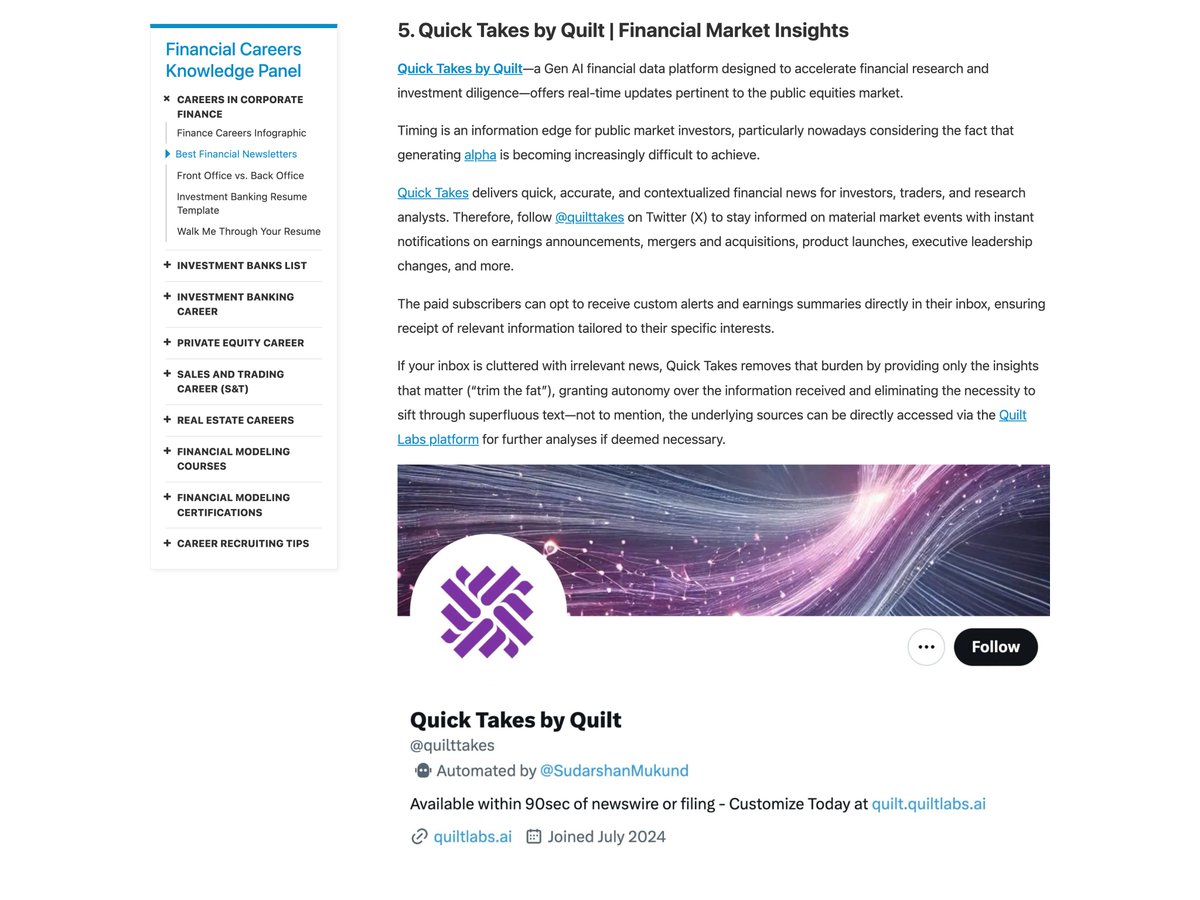 Honored to have <a href="/quilttakes/">Quick Takes by Quilt</a> featured as one of the Best Financial Newsletters by <a href="/wallstreetprep/">Wall Street Prep</a>! Shoutout to the @Quiltlabs team!