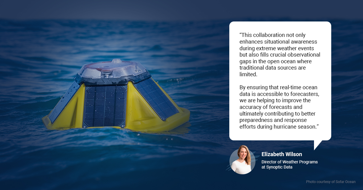 SynopticData's tweet photo. Through a collaboration with @Sofarocean, @KBRincorporated & the National Mesonet Program, Synoptic is helping the @NWSNHC by delivering real-time data from Sofar’s Spotter buoys into @NWS’s AWIPS. https://t.co/bMvLkdLByc
#WeatherData #HurricaneSeason #SynopticData #NHC #AWIPS https://t.co/Z5MzjUILIW
