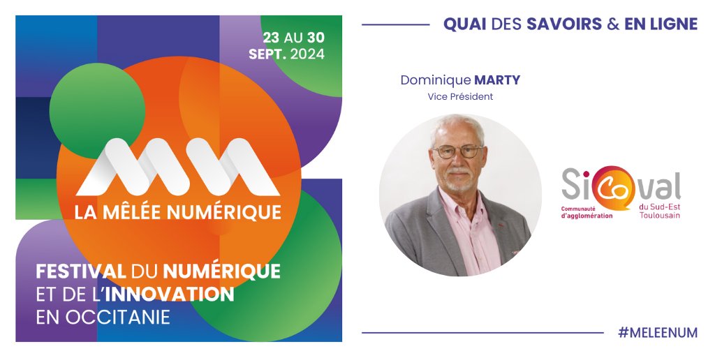 Nous sommes ravis de vous annoncer la présence du <a href="/sicoval31/">Sicoval</a> représenté par Dominique Marty lors de La Mêlée Numérique. Merci à eux pour leur engagement ! 🙏

📅 du 23 au 30 septembre !
📍 Toulouse et en ligne !
Billetterie gratuite : swll.to/meleenum

#MeleeNum