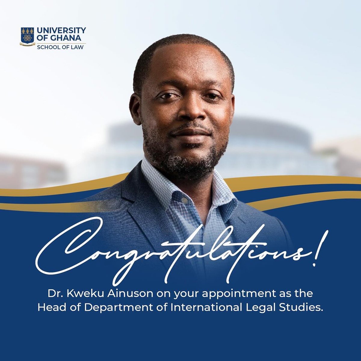 UG_SchoolOfLaw's tweet photo. Join us in congratulating our three new Heads of Departments: Prof. Peter Atudiwe Atupare, Prof. Thomas Kojo Stephens, and Dr. Kweku Ainuson as appointed by the VC Prof. Nana Aba Appiah Amfo. We're cheering them on every step of the way! 🎉 

#UGSoL #law #HoD #appointments https://t.co/dlP4cf70sQ