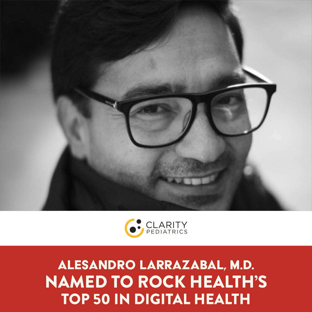 Alesandro Larrazabal, M.D., Chief Medical Officer &amp; Co-Founder of Clarity Pediatrics, has been named to Rock Health’s Top 50 in Digital Health. 

linkedin.com/posts/christin…