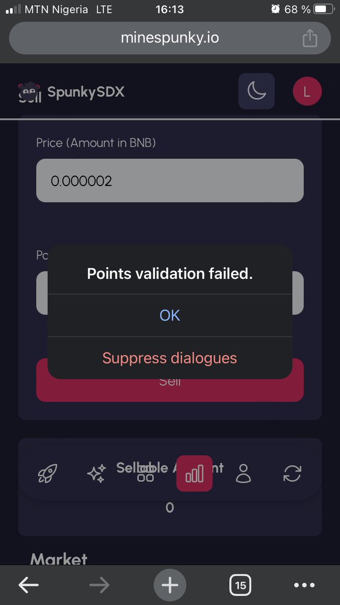 Big_lco's tweet photo. @spunkysdx Kindly assist I can’t trade even with my wallet connected. https://t.co/KYOntzczMf