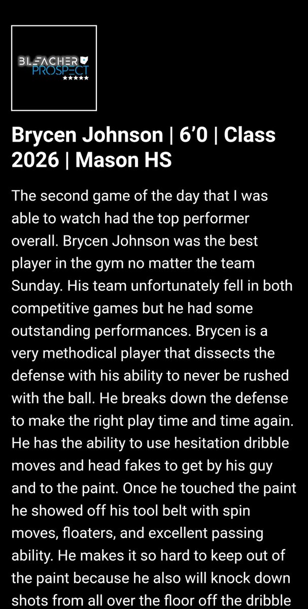 BrycenJohnson23's tweet photo. Thank you @BleacherProspec for the write up! @MiddieDK @MidwestBBClub @BasketballMason @all_HEART_bball @coachadamtoohey @BleacherRepub https://t.co/T3xHQCdXQ7