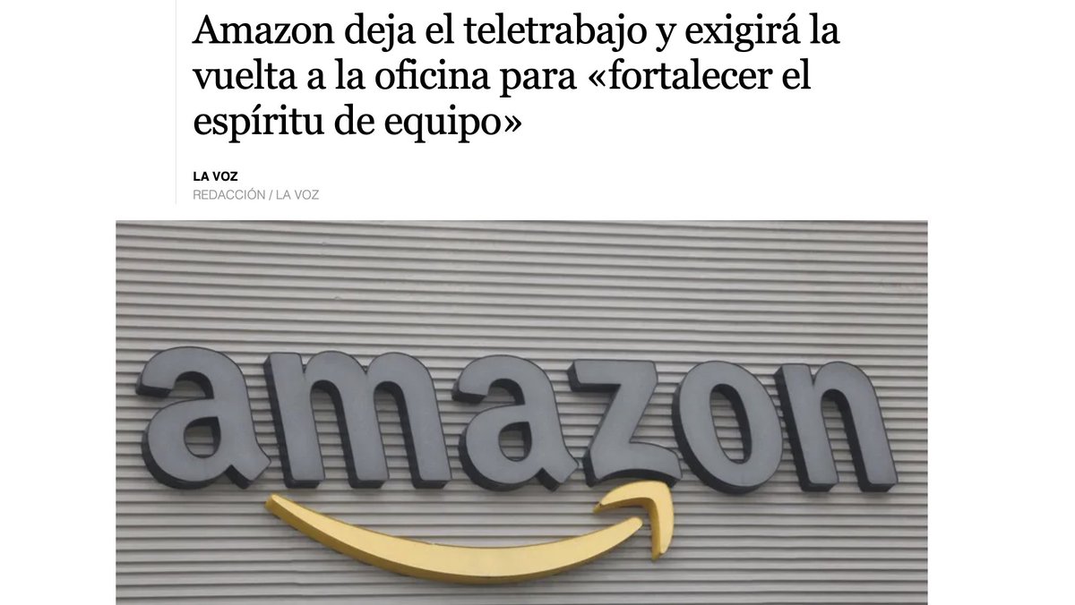 ¡Amazon dice adiós al trabajo remoto!
Pide volver a sus empleados 5 días a la oficina.
Si te dicen a ti de volver... ¿Qué harías?

En mi opinión, esto es un error. Suena más a "soft-layoff".
Quieren que se vaya la gente sin pagar despido.

No sé si esto va a hacer que la cultura
