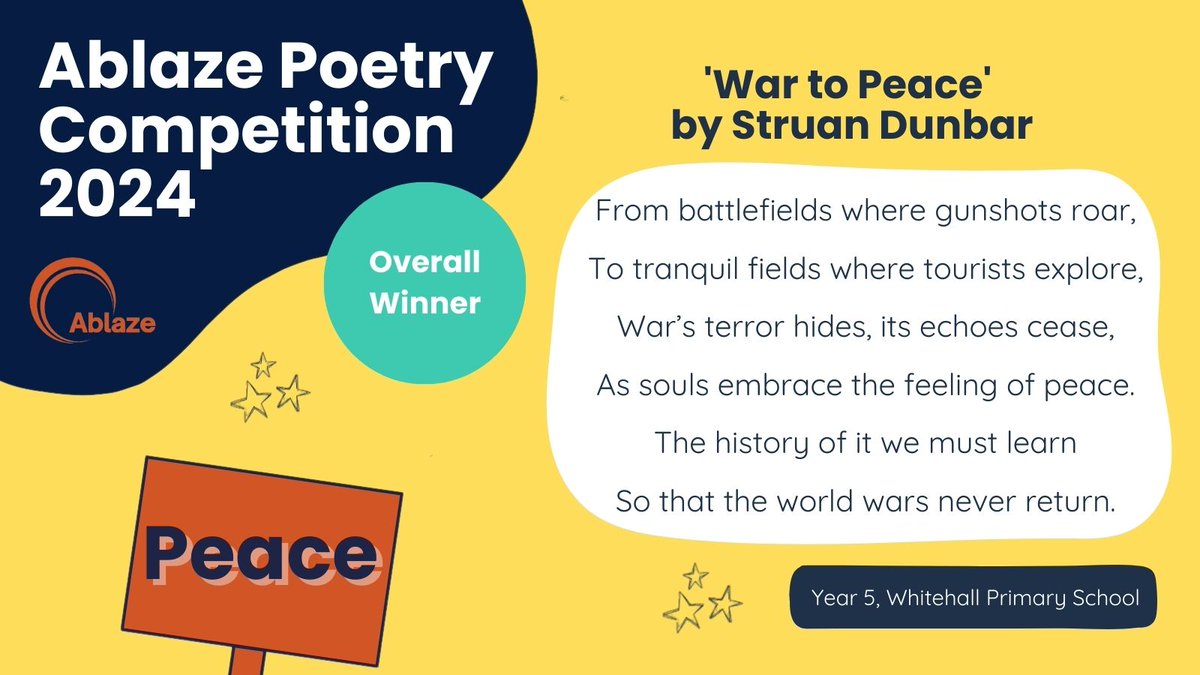 ☮️Today is #internationaldayofpeace ☮

To celebrate, we're sharing the winning poem from our 8th poetry competition, this year on the theme of peace!

Congrats to our winner, Struan, and to all the children who sent in their wonderful poems about what peace means to them!💛