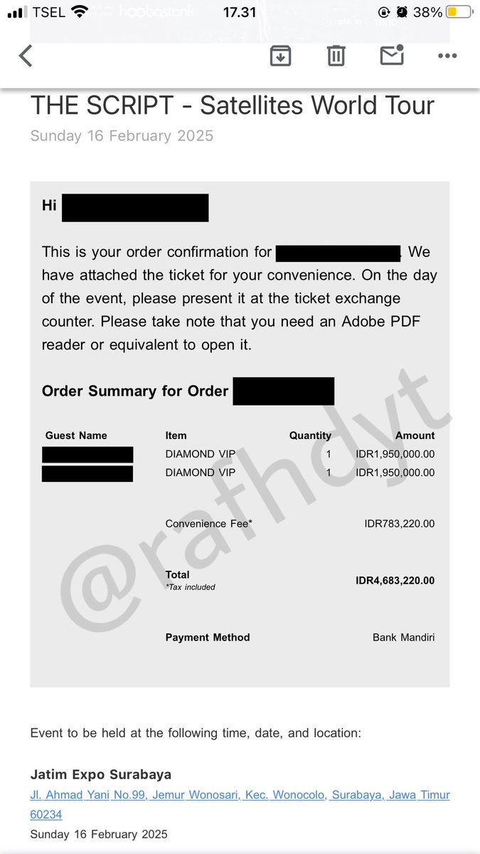 rafhdyt's tweet photo. HELP RETWEET AND LIKE

WTS Tiket The Script in Surabaya “16 February 2025”

DIAMOND VIP
Jual 2 Ticket 4,3JT Nego
Bisa DP 50%
Punya pribadi

#TheScript #WTS #Surabaya #Jual https://t.co/lj4anm8564