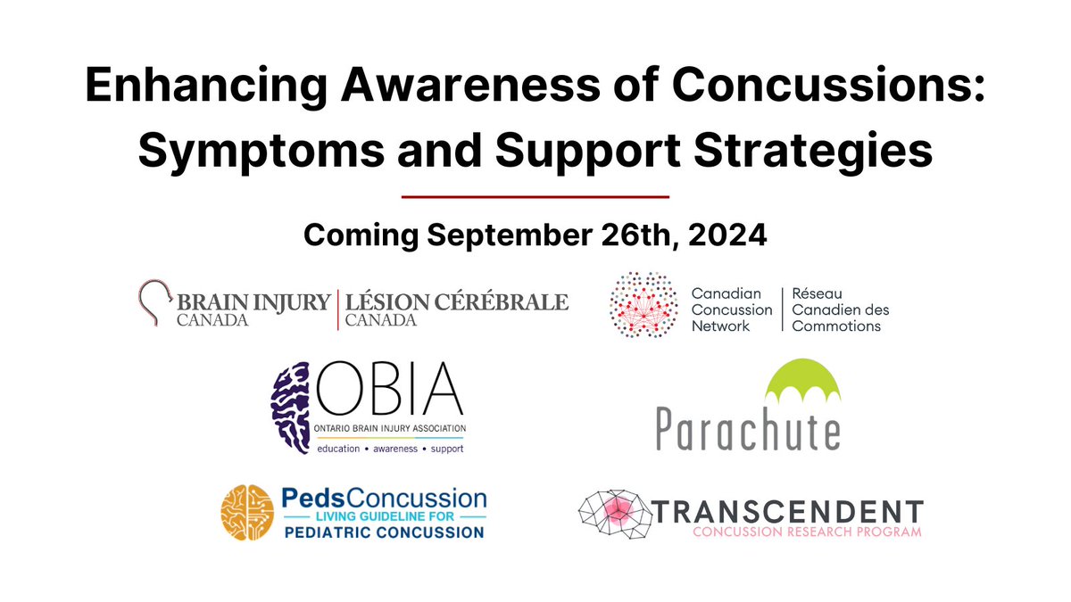 braininjury_CAN's tweet photo. September 22-28 is #ConcussionAwarenessWeek &amp; we'll be sharing a series of presentations on concussion &amp; symptom management. Subscribe to our newsletter &amp; follow our social media posts to access the video link when it goes live on September 26th at 1pm EST!

#concussion https://t.co/KxmqwlTxV2
