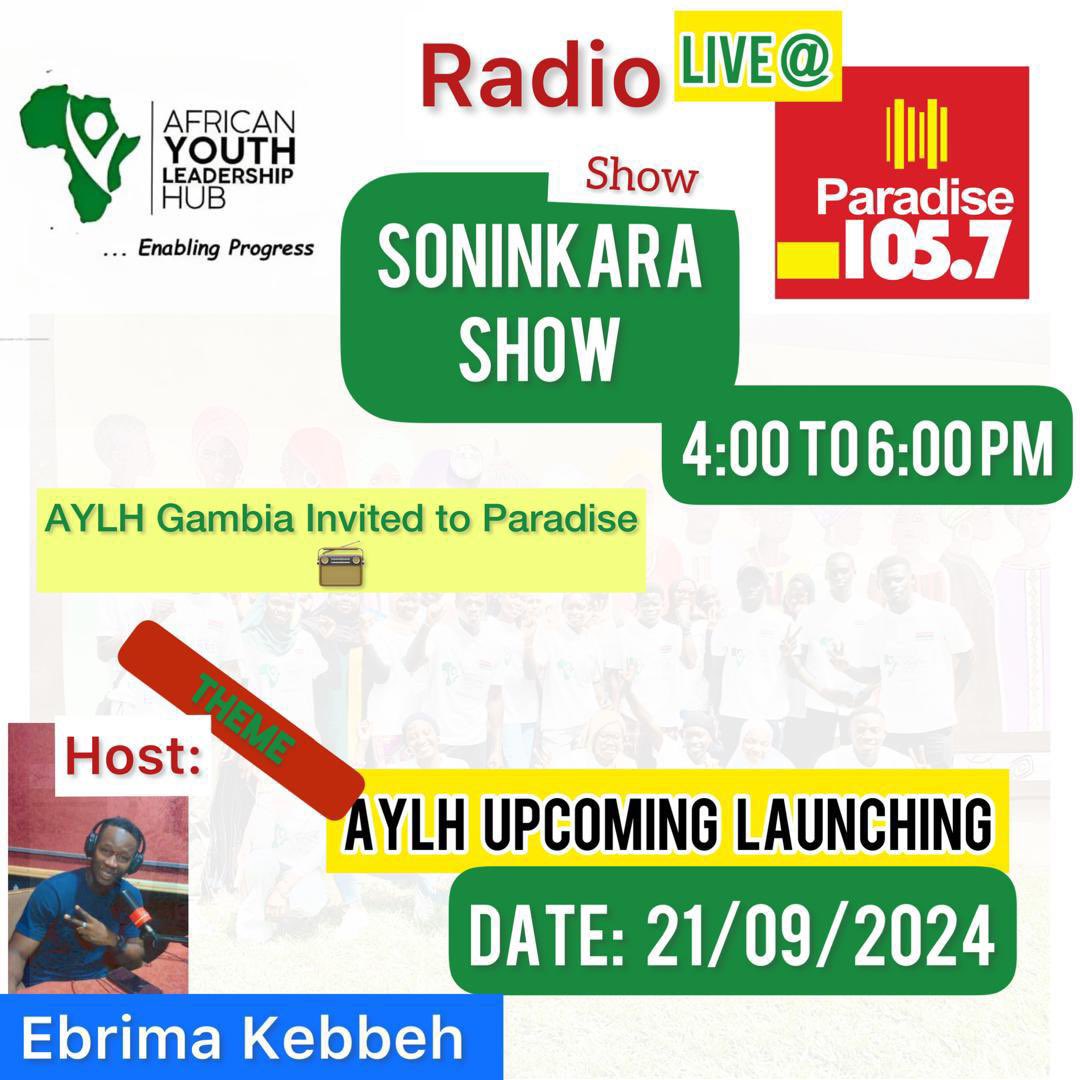 Omar Mboob (@omzactivista) on Twitter photo I’ll thrilled to announce that I as a National Coordinator <a href="/AYLHGAMBIA/">African Youth Leadership Hub Gambia🇬🇲</a> have been invited to <a href="/Paradise_FM1/">Paradise FM</a> 📻 SONINKARA show on Saturday from 4:00 pm to 5:00pm. He will be discussing his leadership experience, work and the impact it had to our organization. I’ll thrilled to announce that I as a National Coordinator <a href="/AYLHGAMBIA/">African Youth Leadership Hub Gambia🇬🇲</a> have been invited to <a href="/Paradise_FM1/">Paradise FM</a> 📻 SONINKARA show on Saturday from 4:00 pm to 5:00pm. He will be discussing his leadership experience, work and the impact it had to our organization.