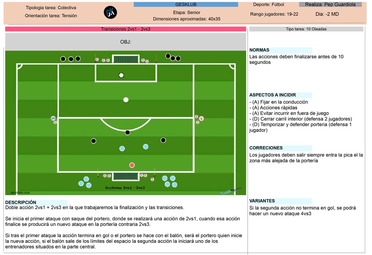 Al diseñar la tarea con <a href="/GesKlub/">GesKlub</a> podrás generar PDF automáticos con su descripción y detalles.

Además, puedes diseñar tu sesiones de entrenamiento de una manera rápida e intuitiva.

Carga las tareas dentro de la sesión, o bien, envíala a la sesión desde la propia la tarea.