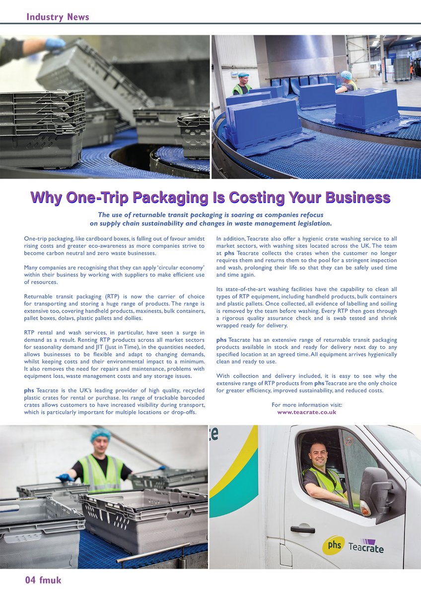 FMUKmagazine1's tweet image. Latest Issue 📰: The use of returnable transit #packaging is soaring. @phs_Teacrate's range of #trackable barcoded crates allows for increased visibility during #transport.

➡️fmuk-online.co.uk/features/6048-…
@phsgroup
#facman #FacilitiesManagement #sustainability #WasteManagement #RTP