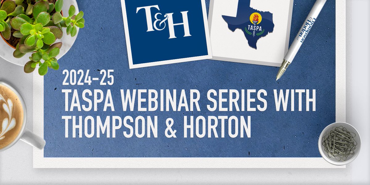 THSchoolLaw's tweet photo. Thompson &amp; Horton is partnering with @TASPA3 for a 4-part webinar series on key issues for TX public school HR staff. The free series for TASPA members kicks off 9/24 with "Who’s on First: Processing &amp; Responding to Personnel Records Requests." Learn more: https://t.co/SoenjHQz1p https://t.co/yoA5nW1QZy
