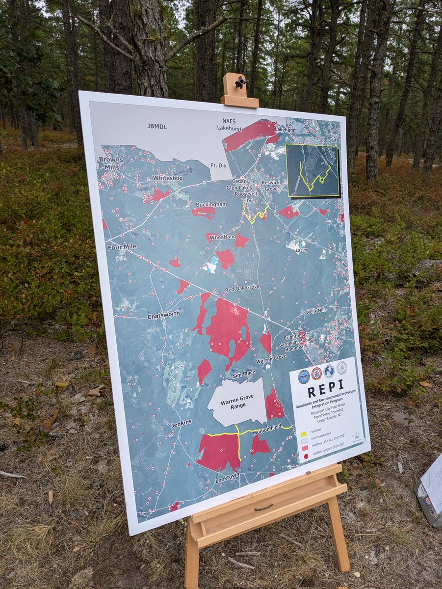 US_Wildfire's tweet photo. Learning about the Roosevelt City Fuelbreak on our second field trip stop here at the Cohesive Strategy Workshop in New Jersey. #CSWorkshop2024 https://t.co/kWEDjwLxpz