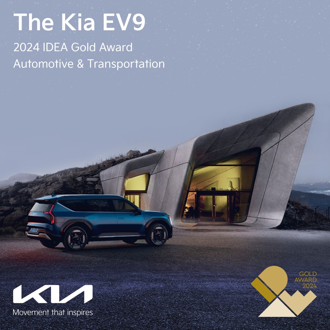 Kia EV9 revs up to another milestone with the 2024 IDEA Gold in  Automotive &amp; Transportation! Fueled by its iF and Red Dot Design award victories, the Kia EV9  accelerated its top position as a triple-crowned design competition winner. 
 
#Kia #MovementThatInspires #EV9 #IDEAGold