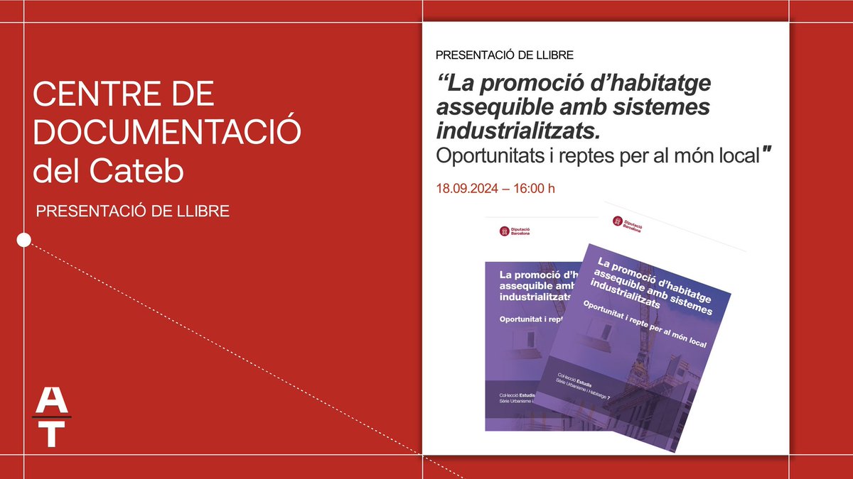 📷 Aquesta tarda hem presentat el nostre llibre sobre promoció d’habitage assequible amb sistemes industrialitzats al centre de documentació del <a href="/cateb_barcelona/">Cateb</a>

📖 Podeu descarregar el llibre gratuïtament a la llibreria de la <a href="/diba/">Diputació de Barcelona</a>: llibreria.diba.cat/cat/llibre/la-…