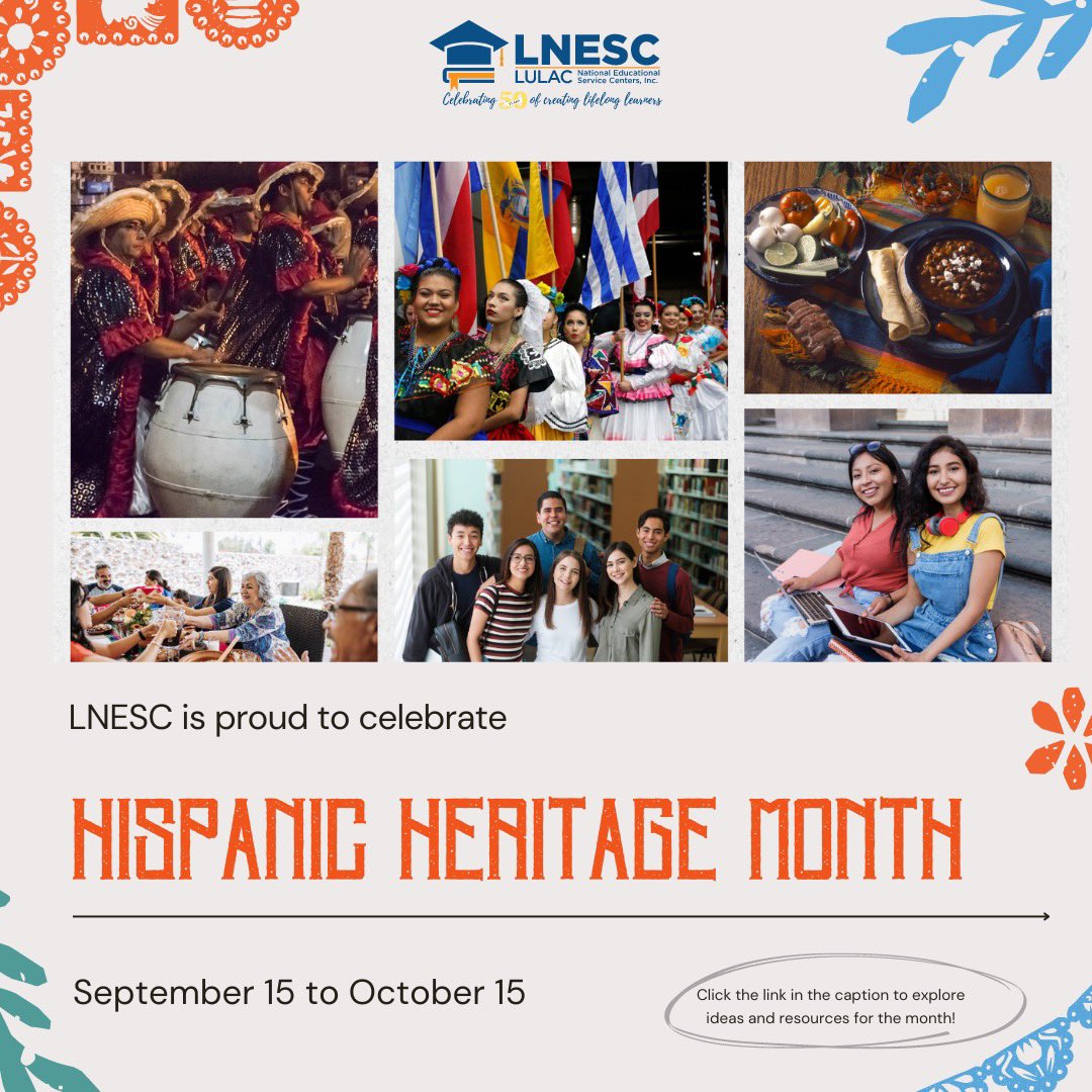 🌎 LNESC is always honored to take part in the spirit of Hispanic Heritage Month!

🔗 We’ve created a tailored list of ideas and resources to celebrate Hispanic Heritage Month.  To read more, visit: tinyurl.com/hispanicherita…