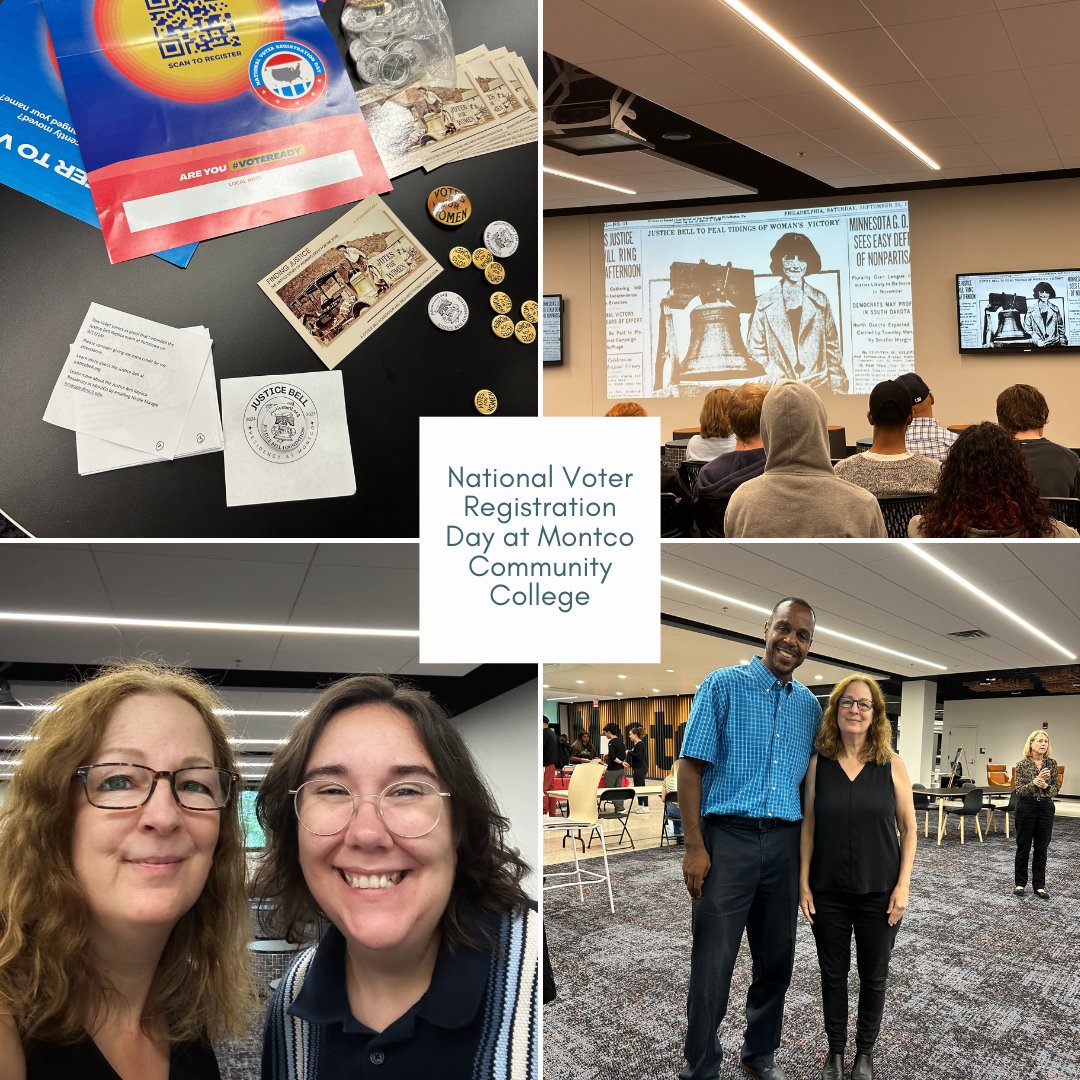 The JBF and <a href="/mccc/">MontgomeryCountyCC</a> celebrated <a href="/NatlVoterRegDay/">National Voter Registration Day</a> with our film “Finding Justice: The Untold Story of Women’s Fight for the Vote." Nicole Maugle, Dir. of Libraries, opened the event, and Prof. Darryl Williams brought his students. The League of Women Voters had a table.