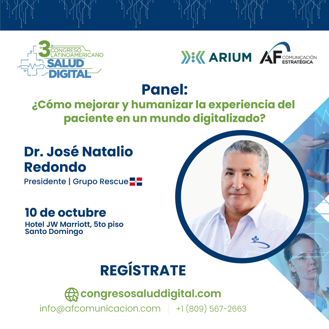 AFComunicacion's tweet photo. Aprenderemos a optimizar la experiencia del paciente y brindar una atención personalizada junto este panel de gran relevancia en la que participaran prestigiosos representantes del sector.

Para más detalles comunícate al (809) 567-2663 o escribe al correo info@afcomunicacion.com https://t.co/8iGDOeeYw6