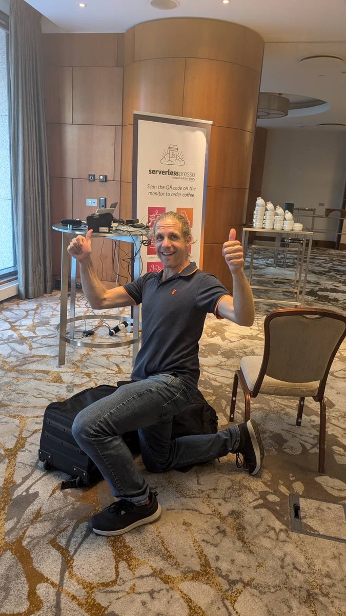 edjgeek's tweet photo. #Serverlesspresso getting setup by my buddy @julian_wood. #GOTOEDADay #Warsaw. https://t.co/Y3M5hL9Bgc. https://t.co/Dwn1TrDmTB