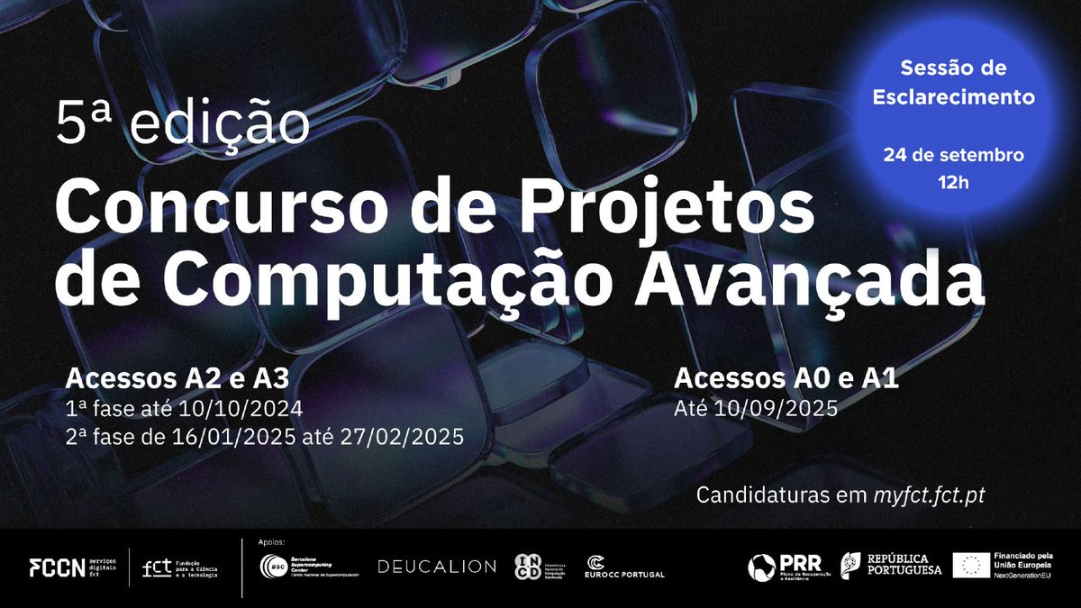 Eurocc_Portugal's tweet photo. Já está aberta a 5ª Edição do Concurso de Projetos de Computação Avançada! 💻💡
A FCCN lança mais uma oportunidade para investigadores de todo o país! Se tem um projeto inovador e precisa de recursos computacionais, esta é a sua oportunidade!

📢 Sessão de esclarecimentos online: 24 de setembro às 12h00.

🔗https://t.co/cNmogxA4LN

#Inovação #HPC #Investigação #Tecnologia #Portugal