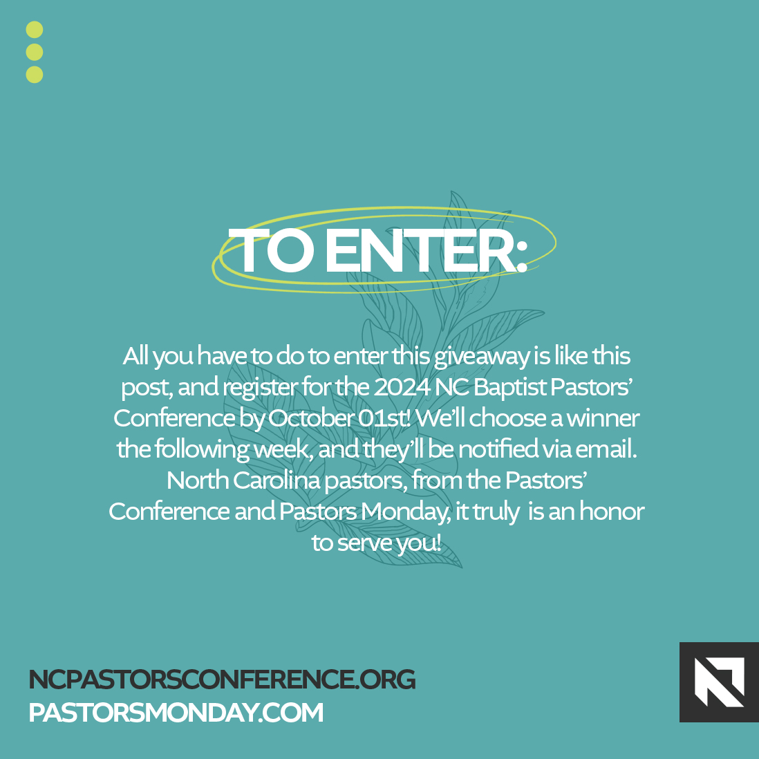 GIVEAWAY! 🎣 NC pastors, we’re teaming up with Pastors' Monday to give away a fly-fishing trip for 2 in the NC mtns! 🏞️ To enter: 1️⃣ Like this post 2️⃣ Register for the 2024 NC Baptist Pastors’ Conference by Oct 1st here: ncbaptist.org/events/2024-nc…

Winner will be notified via email.