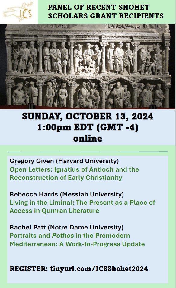 Join us on 10/13 at 1pm ET for an online panel with three recent recipients of the Shohet Scholars Grant -- Greg Given (<a href="/GregGiven/">Greg Given</a> ), Rebecca Harris (<a href="/RHarrisPhDmom/">Rebecca Harris</a>) and Rachel Patt! 

Come hear about research supported by the Catacomb Society!

Register: tinyurl.com/ICSShohet2024