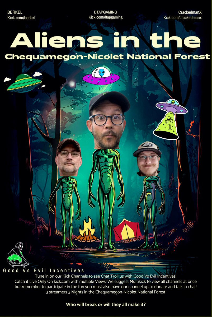 Berkel_Official's tweet image. Today is the Day! 

Aliens 👽 in the woods! 

With @DTAP_Gaming and our buddy @crackedmanx 

Come in the woods with us on this Amazing Adventure! 

For the Next 3 days we will be in Chequamegon National Forest camping, Fishing, and more! 

We have Great Chat incentives and lots…
