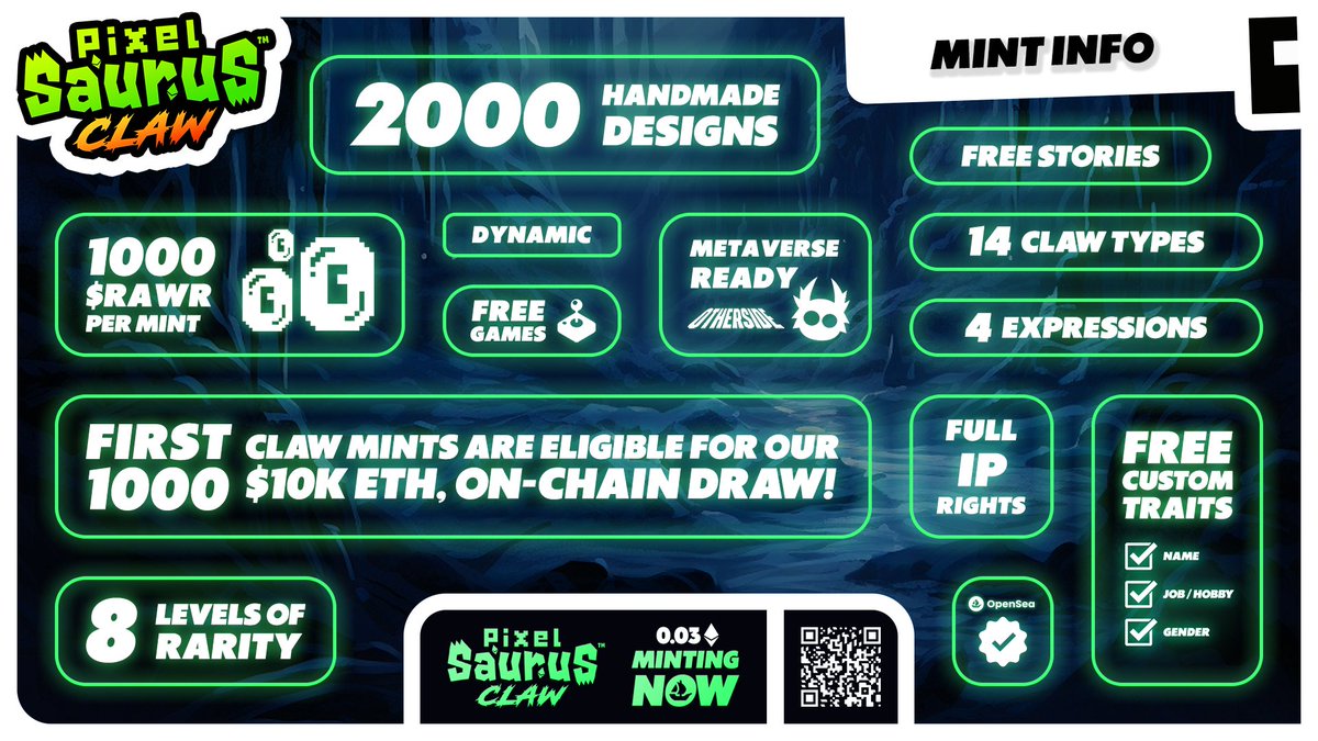 PixelSaurus's tweet photo. ALL THIS comes with EACH PixelSaurus® Claw mint!
✨  https://t.co/qbGeeUs1dF

#nft #nfts #pixelsaurus #web3 #eth https://t.co/ue328nuPWL