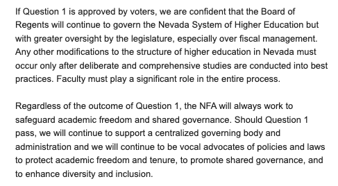 Inbox: The Nevada Faculty Alliance endorses Question 1, the ballot initiative to remove the Board of Regents from the Nevada Constitution. 

You can read more about the ballot initiative here:

thenevadaindependent.com/article/indy-e…