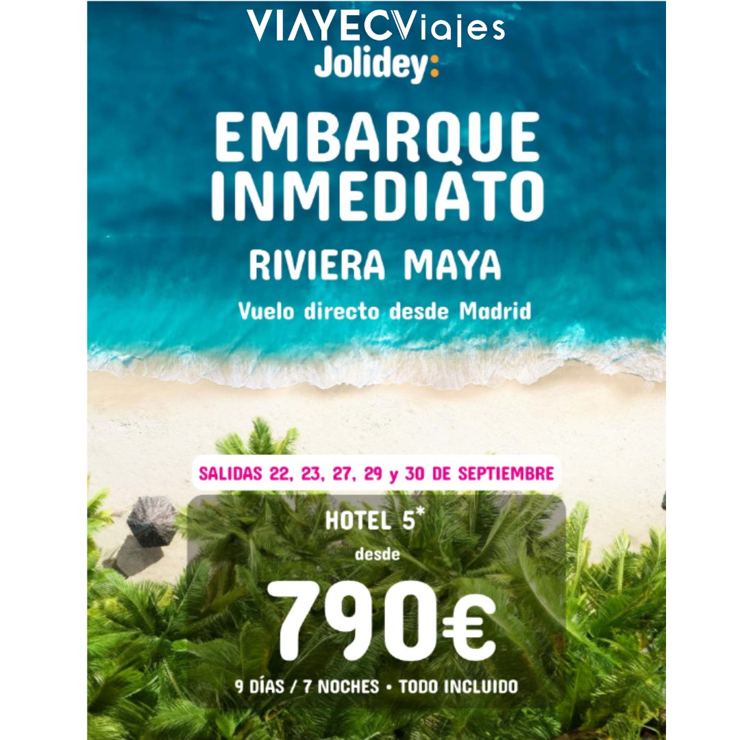 ViayecViajes's tweet photo. ¡¡Ofertas de ultima hora!!
Riviera Maya y Punta Cana 
Incluyen vuelos directos desde Madrid, hotel 4* o 5* en Todo Incluido en las fechas indicadas
*Los precios indicados son por persona*
Para más información, contáctanos https://t.co/wFCPCxncqG